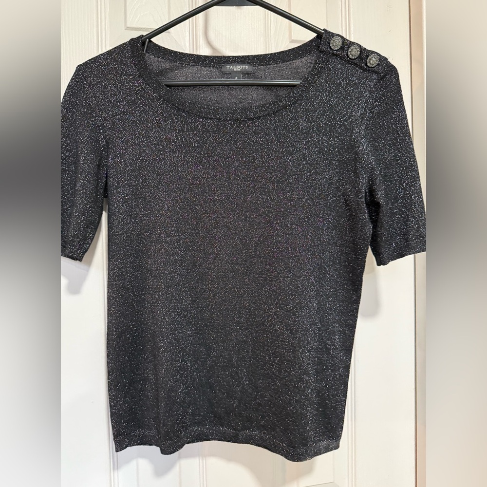 Talbots Black Glitter Knit Top